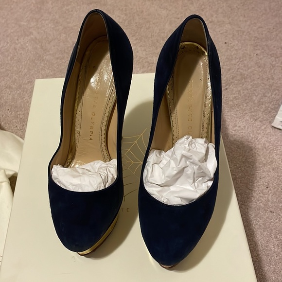 Charlotte Olympia Navy Suede Classic Dolly Hills - Picture 5 of 6